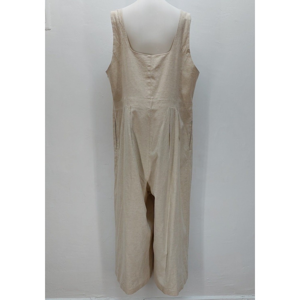 Banana Republic Jumpsuit Women's 18 Beige Linen Blend Wide Leg Square Neck Coast - Picture 3 of 12